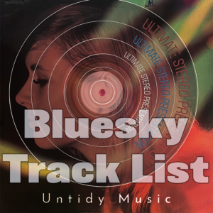 The Bluesky Tracklist - A woman's profile within a transparent vinyl record with the words Bluesky Track List written over the top.